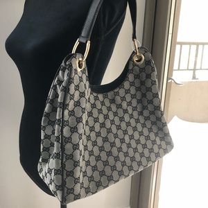 Gucci GG Black/Gray Canvas Hobo Bag